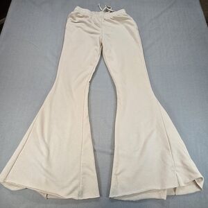 Cream Wide Leg Lounge Pants Elastic Waist Flare Soft Cozy XS
